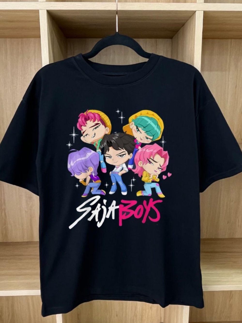 Saja Boys Cartoon Q-Edition Five Person Black T-shirt
